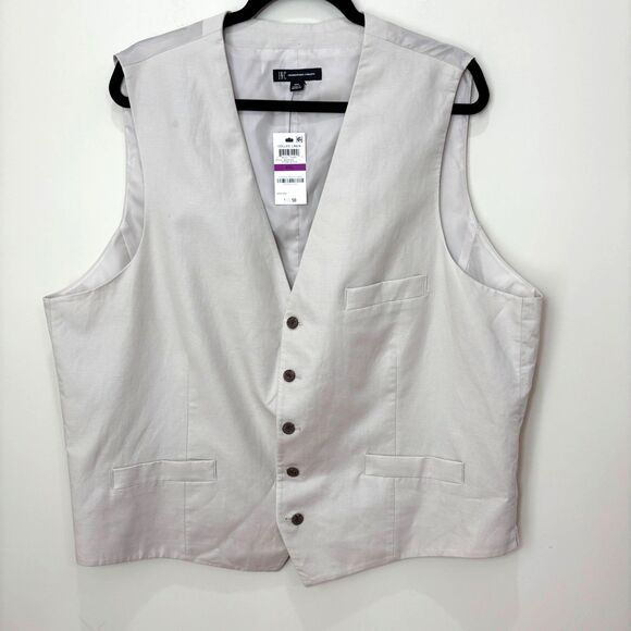 INC Jackets & Blazers - INC Womens Cotton Linen Vest XXL Biege Neutral V-Neck Button Waistcoat Retro NWT